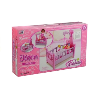 Duże Łóżeczko Dla Lalki z Karuzelką i Pościelą Różowo-Fioletowe 48cm