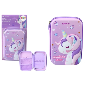 Duży Piórnik Z Jednorożcem Rozkładany 3D Fioletowy 23x15x5 cm