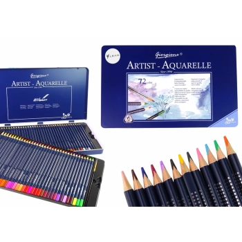 Zestaw 72 Kredek Akwarelowych Metalowy Pojemnik