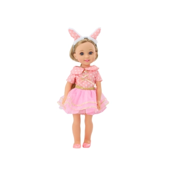 Lalka Różowa Sukienka Długie Włosy Opaska Szczotka 38cm