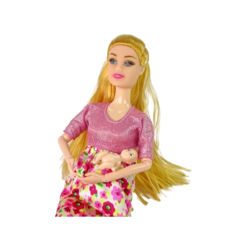 Lalka Dla Dzieci W Ciąży Różowa Sukienka Kwiaty