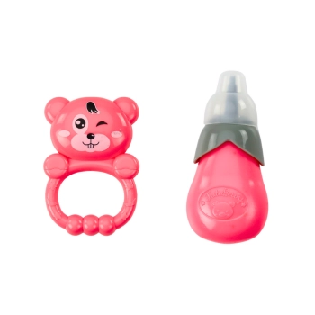 Lalka W Jasno-Różowej Sukience Siusiająca Butelka Grzechotka Dźwięki