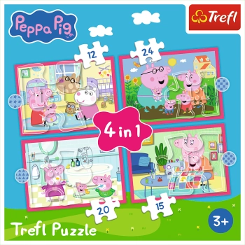 Puzzle - 4w1 (12, 15, 20, 24) - Peppa uwielbia przygody - Świnka Peppa - Trefl 34672