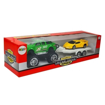 Zestaw Pojazdów Auto Sportowe Żółte Terenowe Zielone z Napędem Frykcyjnym