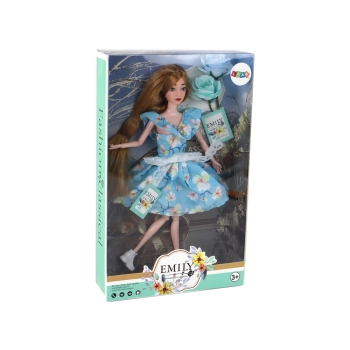 Lalka Dla Dzieci Emily Wiosenna Długie Włosy Niebieska Sukienka Kwiat