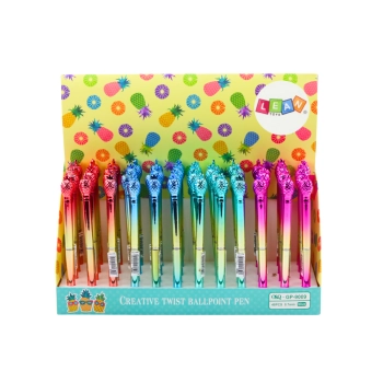 Długopis Z Ananasem W Połysku Złoto Kolorowy Niebieski Wkład 0.7mm Mix