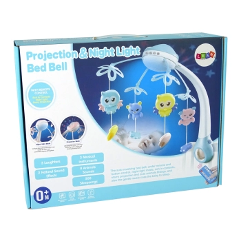 Karuzela Do Łóżeczka Projektor Pilot Melodie Odgłosy Zwierząt Niebieski