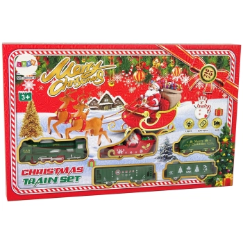 Zestaw Świąteczny Kolejka Lokomotywa Tory Sanie Mikołaj Światła 260 cm Długości