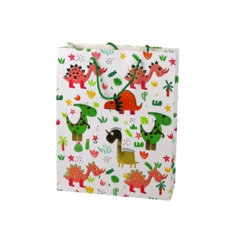 Papierowa Torba Prezentowa Kolorowe Dinozaury Palmy 32 cm x 26 cm x 10 cm