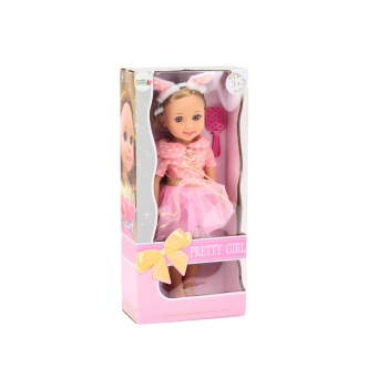 Lalka Różowa Sukienka Długie Włosy Opaska Szczotka 38cm