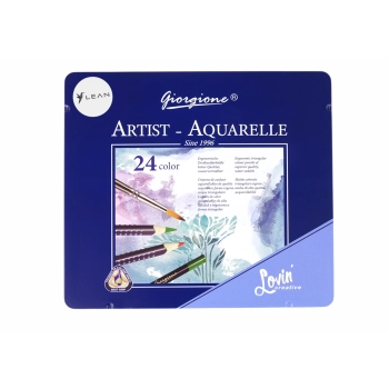 Zestaw 24 Kredek Akwarelowych Metalowy Pojemnik