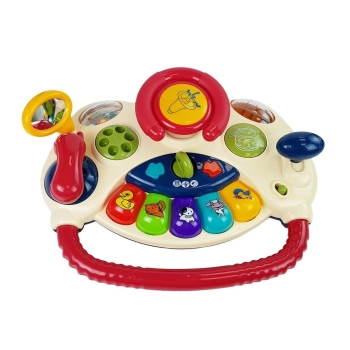 Interaktywny Chodzik Tablica Kierownica 3 w 1 Dźwięk Melodie Telefon Zwierzątka Dla Niemowląt