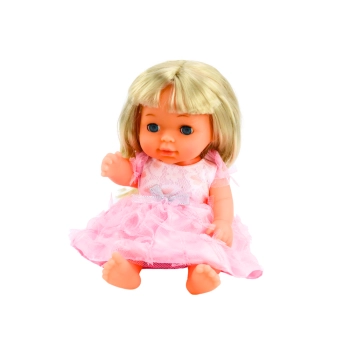 Lalka W Jasno-Różowej Sukience Siusiająca Butelka Grzechotka Dźwięki