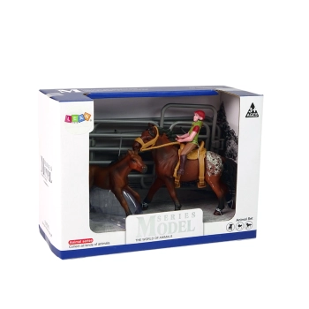 Zestaw 3 Figurek Konie i Zagroda Figurka Koń Źrebak Jeździec