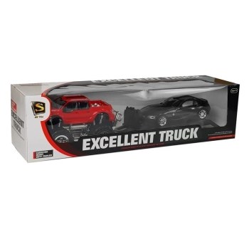 Zestaw Pojazdów Czerwony Monster Truck Czarne BMW Laweta 58 cm