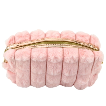 Kosmetyczka Pluszowa Z Uchwytem Pojemna Różowa 20cm