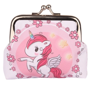 Portfelik Dziecięcy Jednorożec Kwiatki Metalowy Zatrzask 10x9cm