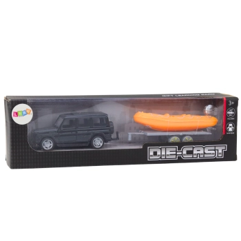 Auto Terenowe Czarne z Przyczepą Łódź Pomarańczowa