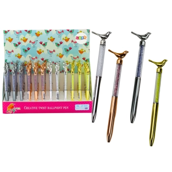 Długopis Z Ptakiem Diamenciki Niebieski Wkład 0.7mm Mix