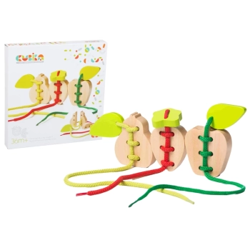 Drewniana Zabawka na sznurku Przeplatanka Owoce Gruszka Jabłko Truskawka 14811