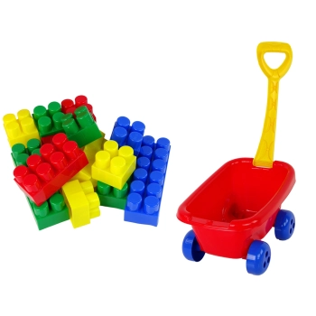 Wózek do Ciągnięcia z Kolorowymi Klockami K3 Czerwony