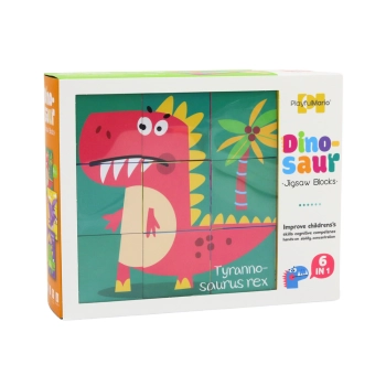 Edukacyjne Puzzle 6w1 Klocki Układanka Kostki 6 Obrazków Dinozaury 9 El.
