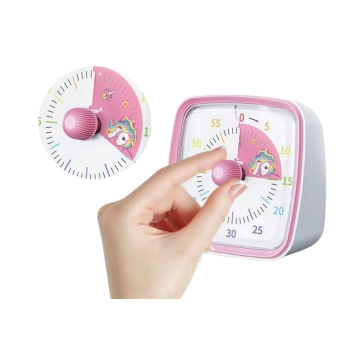 Minutnik Z Alarmem i Światłem Biało-Różowy Pokrętło Z Jednorożcem