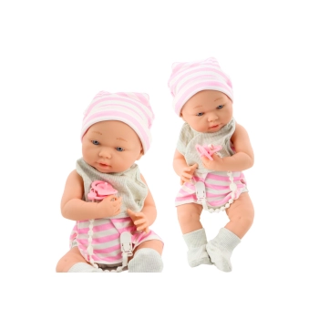 Lalka Bobas w Biało-Różowym Ubranku Czapeczka Smoczek Śliniaczek Kołderka