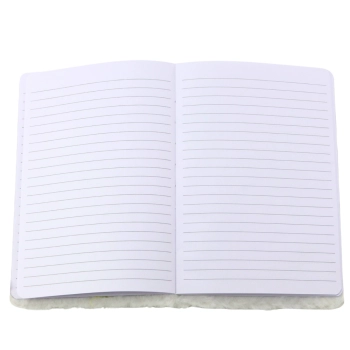 Pluszowy Notatnik W Linie Z Ptakiem Srebrny Brokat Biały