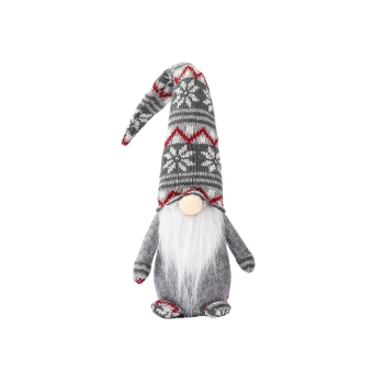 Krasnal Skrzat Świąteczny Szary Czerwone Wzorki 40cm