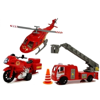 Zestaw Pojazdów Straż Pożarna Helikopter Motor Światło Dźwięki