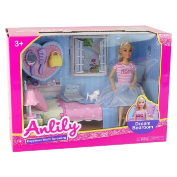 Lalka Anlily w Sypialni Akcesoria Meble Dla Dzieci