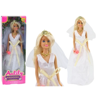Lalka Anlily W Sukni Ślubnej Panna Młoda Bukiet Korona Naszyjnik