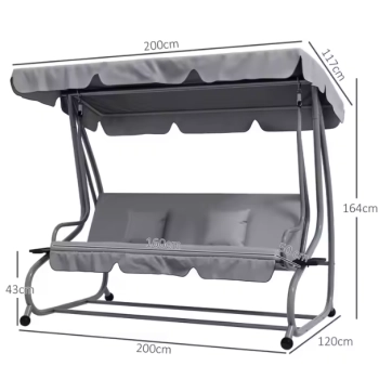 Huśtawka Czteroosobowa Ogrodowa Bujana Daszek Wolnostojąca Szara