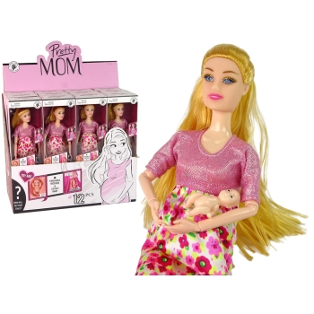 Lalka Dla Dzieci W Ciąży Różowa Sukienka Kwiaty