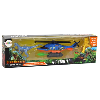 Helikopter Śmigłowiec Park Dinozaurów Zestaw Niebieski Dino Park