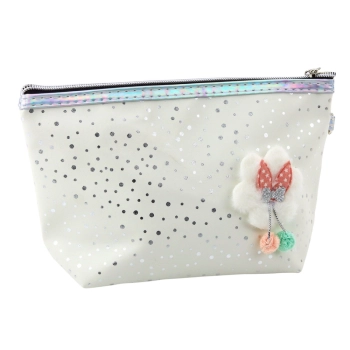 Piórnik Kosmetyczka Kokardka Błyszczące Kropki Biały 23x16cm