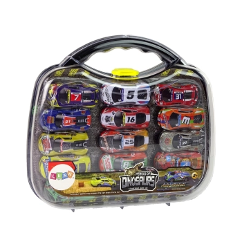 Zestaw Auta Sportowe Resoraki Dinozaury Akcesoria Znaki Drogowe Walizka