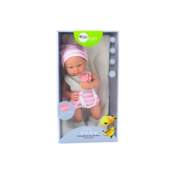 Lalka Bobas w Biało-Różowym Ubranku Czapeczka Smoczek Śliniaczek Kołderka