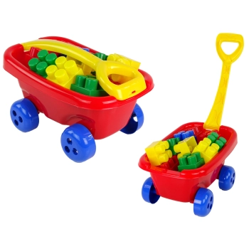 Wózek do Ciągnięcia z Kolorowymi Klockami K3 Czerwony