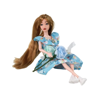 Lalka Dla Dzieci Emily Wiosenna Długie Włosy Niebieska Sukienka Kwiat