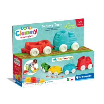 Clemmy Kolorowy Pociąg Sensoryczny Lokomotywa Wagony Klocki 70cm Clementoni 17961