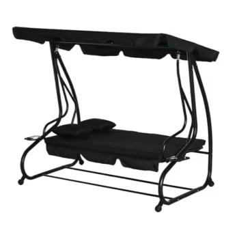 Huśtawka Czteroosobowa Ogrodowa Bujana Daszek Wolnostojąca Czarna