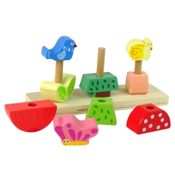 Drewniane Klocki Układanka Kwiat Motyl Ptak