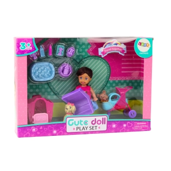 Laleczka Z Psami Lalka Piesek Buda Akcesoria Różowe Szczeniak 16 ele.