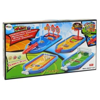 Zestaw Gier Zręcznościowych 4w1 Koszykówka Piłka Nożna Tarcza Kręgle Wyrzutnia