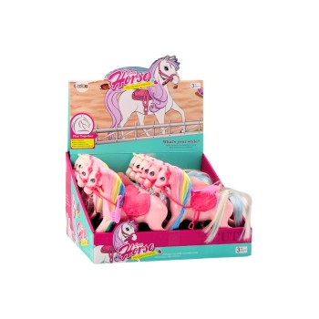 Figurka Koń Z Kolorową Grzywą Różowe Siodło Szczotka Farma Biały Różowy