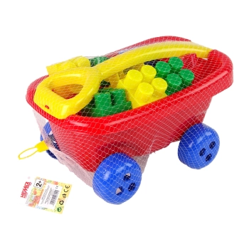 Wózek do Ciągnięcia z Kolorowymi Klockami K3 Czerwony