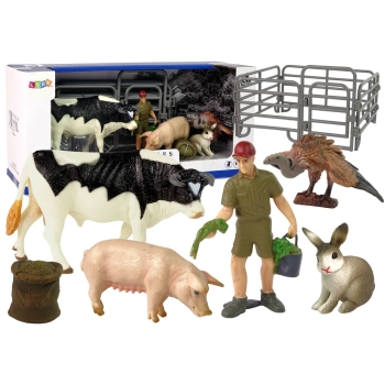 Duży Zestaw Figurek Farma Wieś Krowa Świnia Zając Sęp