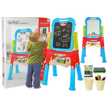 Tablica Magnetyczna Kredowa 2w1 Niebiesko-Czerwona Akcesoria